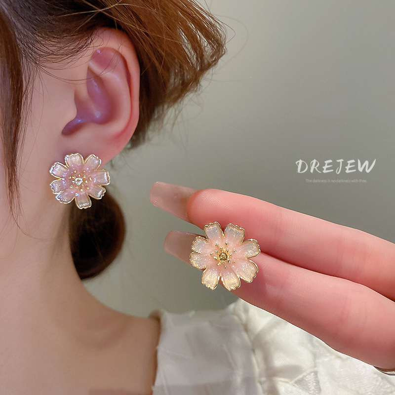 drejew-ต่างหูเข็มเงิน-รูปดอกซากุระ-ดอกไม้-หวานแหวว-เทรนด์ใหม่-สไตล์เกาหลี