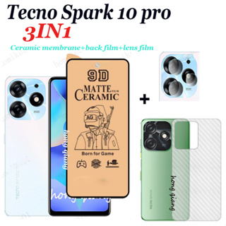 3in1 ฟิล์มกระจกนิรภัยเซรามิก ผิวด้าน กันรอยหน้าจอ และเลนส์กล้อง ด้านหลัง เต็มจอ สําหรับ Tecno Spark 10 Pro Tecno Spark 10C 10 4G 8C 8P 8