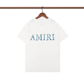 Amiris เสื้อยืด แขนสั้น พิมพ์ลายโลโก้โมโนแกรม หน้าและหลัง แฟชั่นฤดูใบไม้ผลิ และฤดูร้อน สําหรับผู้ชาย และผู้หญิง