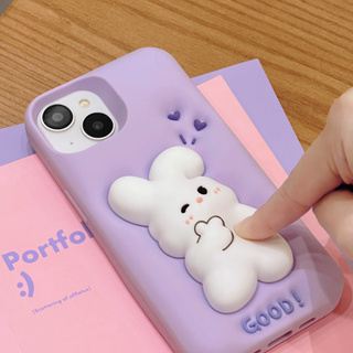 เคสโทรศัพท์มือถือ ยางซิลิโคนนิ่ม ขยายได้ ลายการ์ตูนกระต่ายน่ารัก สามมิติ สร้างสรรค์ สีม่วง สําหรับ Apple Iphone 11 12 13 14 pro max