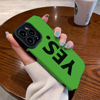 เคสโทรศัพท์มือถือหนัง ลาย YES สีเขียว เรียบง่าย สําหรับ iphone 15 Pro Max i15 14 Pro Max i14 plus 13 Pro Max i13 13pro 11 Pro Max i11 X XR Xs Max 7 plus 8 plus 12Pro 12 Pro Max