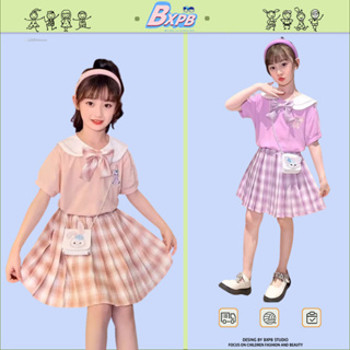 Bxpb- ชุดเสื้อแขนสั้น กระโปรง สไตล์เกาหลี อินเทรนด์ และกระโปรงลําลอง สําหรับเด็กผู้หญิง 110-160