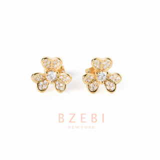 BZEBI ต่างหูห่วง แฟชั่น ต่างหูดอกไม้ สแตนเลส เครื่องประดับ earrings เพชร ห่วง 18K สําหรับผู้หญิง 1172e