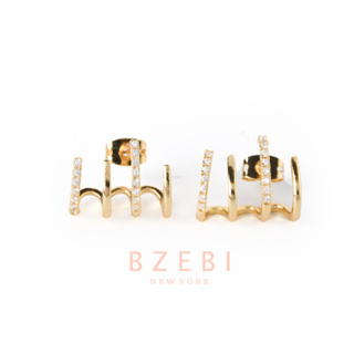 BZEBI ต่างหูห่วง แฟชั่น สแตนเลส เครื่องประดับ earrings เพชร ห่วง 18K สําหรับผู้หญิง 1174e