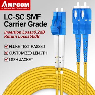 Ampcom สายเคเบิลไฟเบอร์ออปติคอล LC เป็น SC UPC SMF 9/125μm 2.0 มม.