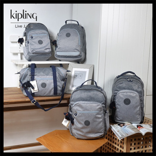 Kipling ใหม่ กระเป๋าเป้สะพายหลัง ผ้ายีน สีเทา ขนาดใหญ่ สําหรับทุกเพศ K2243