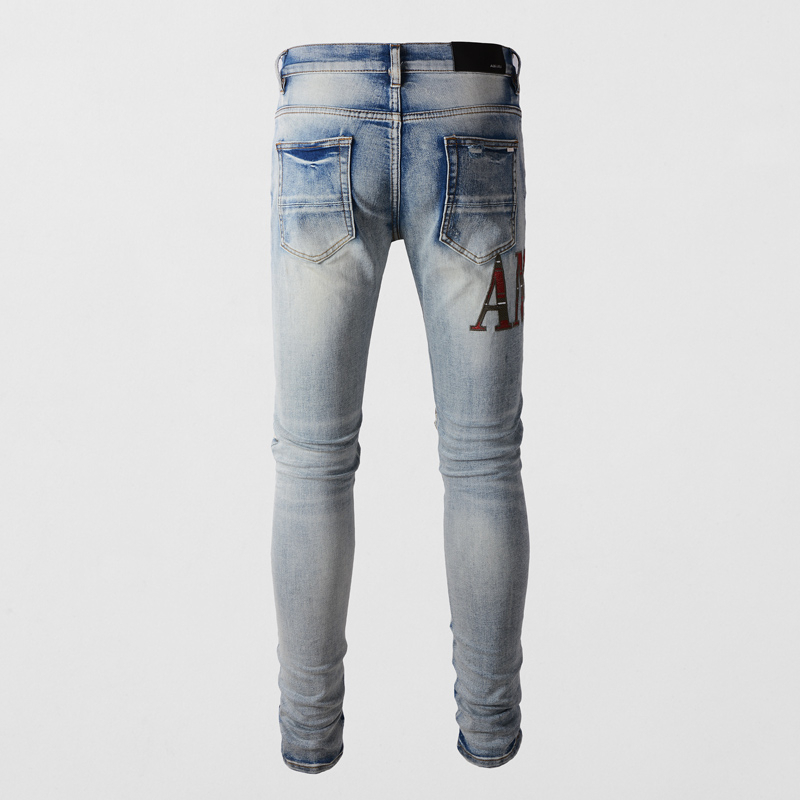 amiri-แฟชั่นใหม่-light-blue-man-jeans-ล้างน้ำ-จดหมายคิดถึง-patch-jeans-high-street-trend-hip-hop-แบรนด์กางเกงยีนส์ยืดหยุ่นคุณภาพสูง