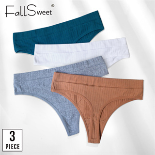 Fallsweet กางเกงชั้นใน ผ้าฝ้าย พลัสไซซ์ สีพื้น สําหรับผู้หญิง 3 ชิ้น