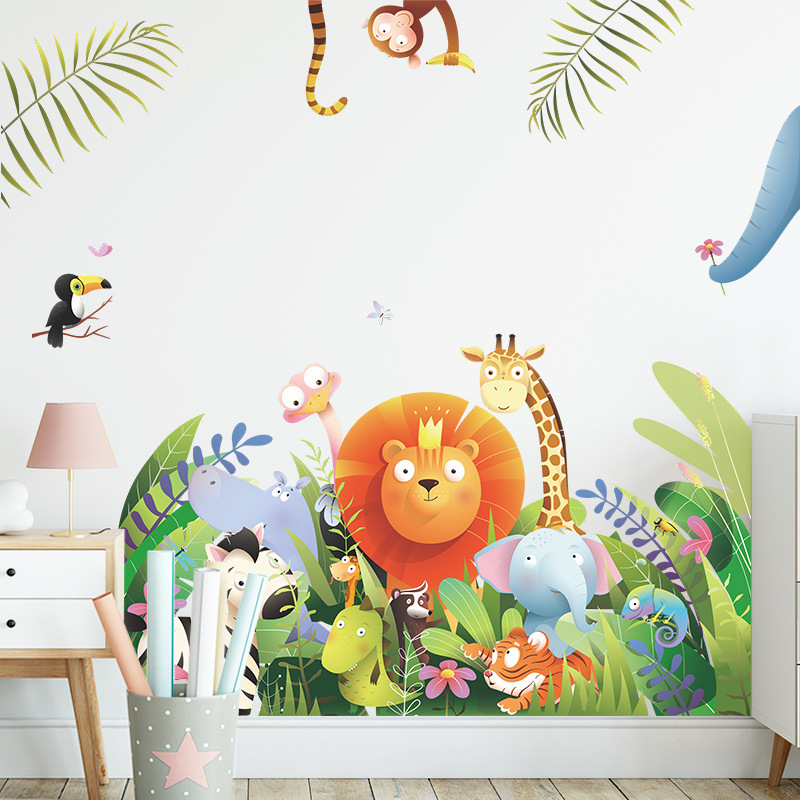 สติกเกอร์ติดผนัง-ลายการ์ตูนสิงโต-ยีราฟ-ช้าง-สีเขียว-สําหรับตกแต่งบ้าน-ห้องนอนเด็ก