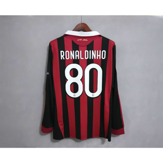 เสื้อกีฬาแขนยาว ลายทีมชาติฟุตบอล RONALDINHO BECKHAM INZAGHI 09-10 AC Milan คุณภาพสูง สไตล์เรโทร