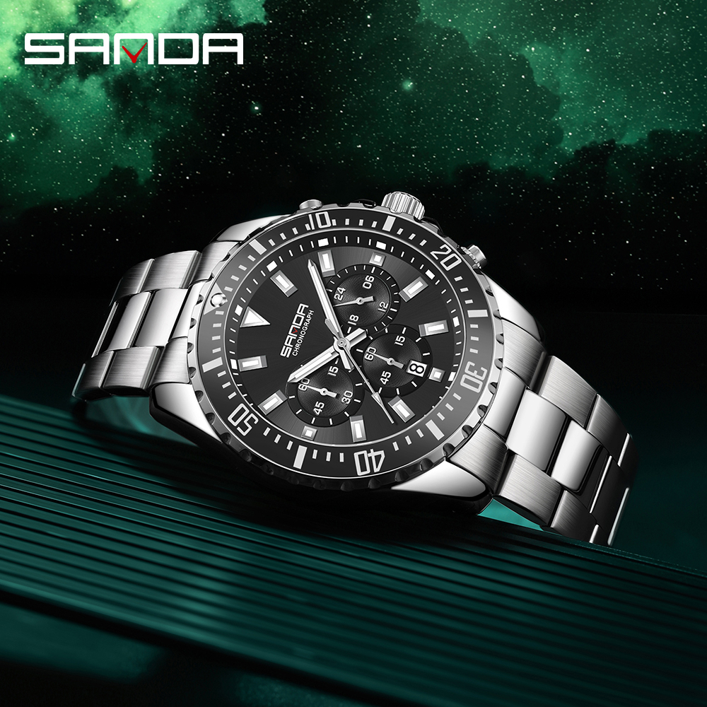 sanda-นาฬิกาข้อมือควอตซ์แฟชั่น-สายแสตนเลส-กันน้ํา-หรูหรา-มีปฏิทิน-สําหรับบุรุษ