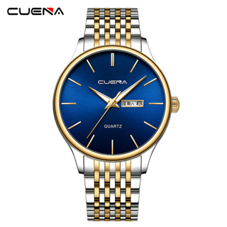 Cuena นาฬิกาข้อมือควอตซ์แฟชั่น สายแสตนเลส กันน้ํา สีทอง หรูหรา ขนาด 42 ซม. สําหรับผู้ชาย 6048S
