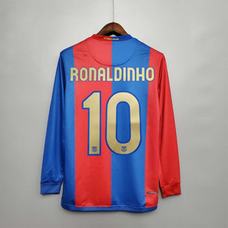 เสื้อกีฬาแขนยาว ลายทีมชาติฟุตบอล Barcelona RONALDINHO MESSI 06-07 ชุดเหย้า สไตล์เรโทร คุณภาพสูง