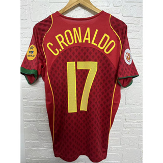 เสื้อกีฬาแขนสั้น ลายทีมชาติฟุตบอล Portugal C.RONALDO 2004 ชุดเหย้า สไตล์เรโทร คุณภาพสูง