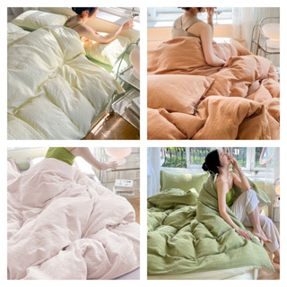 4 IN 1 ชุดเครื่องนอน ผ้าปูที่นอน ปลอกหมอน ผ้าฝ้าย สีชมพู สีม่วง ขนาดเล็ก สําหรับเตียงเดี่ยว ควีนไซซ์ คิงไซซ์