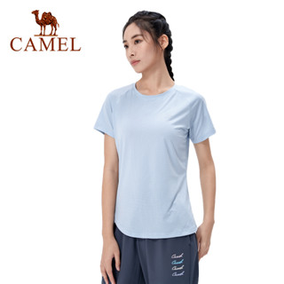 Camel เสื้อยืดกีฬา แห้งเร็ว ผู้หญิง กลางแจ้ง ระบายอากาศ วิ่ง ดูดซับเหงื่อ แขนสั้น