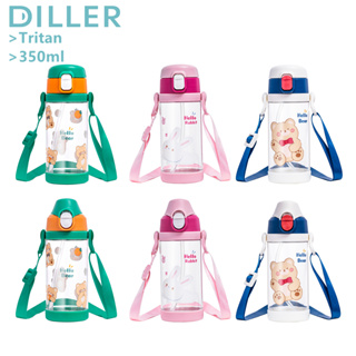 Diller ขวดน้ําดื่ม พร้อมหลอดดูด และสายคล้อง ปลอด BPA สําหรับเด็กนักเรียน (350 มล.) D2314