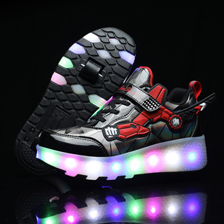 รองเท้าผ้าใบมีไฟ LED สำหรับเด็ก 30-40 พร้อมส่ง‼️รองเท้าสเก็ต 2 ล้อ Roller Shoe For Kid มีสวิตปิด-เปิดไฟ รองเท้ามีล้อ