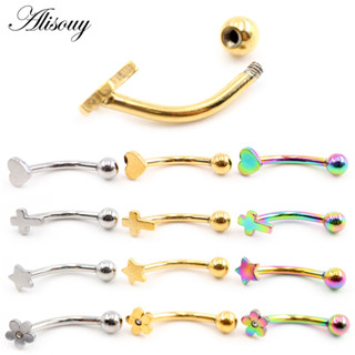 Alisouy 2 ชิ้น หัวใจ ไม้กางเขน ดาว ดอกไม้ สเตนเลส เพทาย CZ คิ้ว โค้ง ลิป แหวน สบาย เดธ เฮลิกซ์ ต่างหู เจาะ เครื่องประดับ