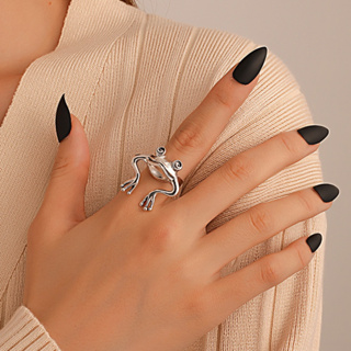Kroean Ins แหวนเงิน รูปกบน่ารัก ปรับได้ เครื่องประดับแฟชั่น สําหรับผู้ชาย ผู้หญิง