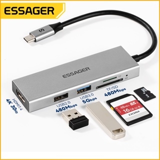Essager 5 in 1 อะแดปเตอร์ฮับ usb Type c 4K 30Hz HDMI เชื่อมต่อ SD TF การ์ดรีดเดอร์ มัลติฟังก์ชั่น สําหรับแล็ปท็อป
