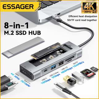 Essager 8 In 1 อะแดปเตอร์ฮับ Type C M2 SSD 4K HDMI เชื่อมต่อ PD 100W usb 3.2 10Gbps อเนกประสงค์ สําหรับแล็ปท็อป