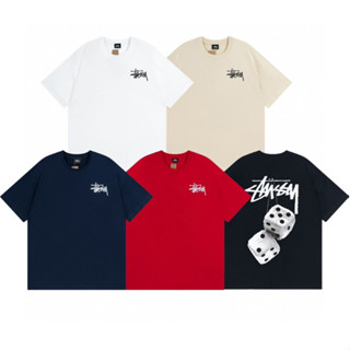 Stussy เสื้อยืดลําลอง ผ้าฝ้าย แขนสั้น คอกลม พิมพ์ลายลูกเต๋า ขนาดใหญ่ แฟชั่นฤดูร้อน