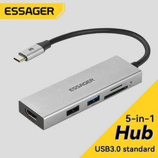 Essager กล่องสี่เหลี่ยม 5-in-1 อะแดปเตอร์ฮับ usb type C 4K HDMI เชื่อมต่อการ์ดรีดเดอร์ TF sd usb C PD ปลั๊ก 60 100w สําหรับแล็ปท็อป อะแดปเตอร์อเนกประสงค์