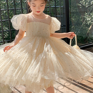 ชุดเดรสเจ้าหญิง แขนพัฟ ผ้าตาข่าย สไตล์เกาหลี แฟชั่นฤดูร้อน สําหรับเด็กผู้หญิง อายุ 1-6 ปี งานเลี้ยงวันเกิด