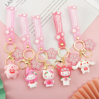 SANRIO พวงกุญแจรถยนต์ จี้รูปการ์ตูน Kuromi Melody Cinnamoroll Kawaii Hello Kitty สีชมพู เหมาะกับของขวัญวันหยุด สําหรับเด็กผู้หญิง