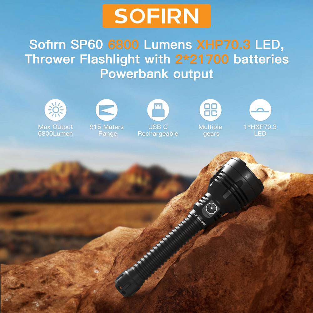 爆光ライト Sofirn sp60 弱々しく 6800ルーメン 爆光ライト Sofirn sp60 弱々しく 6800ルーメン