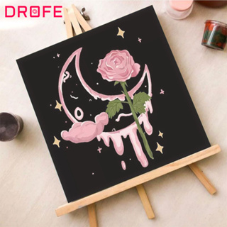 Drofe 【 20x20 ซม. พร้อมกรอบ 】ภาพวาดสีอะคริลิค บนผ้าใบ รูปดอกไม้ และดวงจันทร์ ระบายสีตามตัวเลข สําหรับเด็ก และผู้ใหญ่