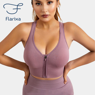 Flarixa ผู้หญิง ขนาดใหญ่ สปอร์ตบรา ซิปหน้า ไม่มีกระดูก ดันทรง Bralette ฟิตเนส วิ่ง กันกระแทก เสื้อกล้ามโยคะ