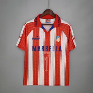 เสื้อกีฬาแขนสั้น ลายทีมชาติฟุตบอล Atlético Madrid SIMEONE 95-96 ชุดเหย้า คุณภาพสูง สไตล์เรโทร