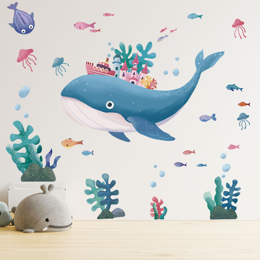 zooyoo-สติกเกอร์ติดผนัง-ลายการ์ตูนปลาวาฬ-ปลาฉลาม-โลกใต้น้ํา-สําหรับตกแต่งบ้าน-ห้องน้ํา-ห้องเด็ก
