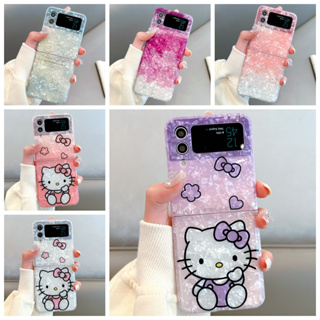 เคสมือถือ แบบแข็ง ลายการ์ตูนแมว KT พับได้ กันกระแทก สําหรับ Samsung Galaxy Z Flip 3 Z Flip 4 Samsung Galaxy Z Flip 3 Z Flip 4 Folda