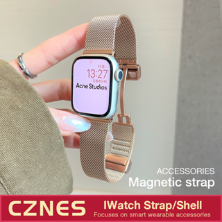 สายนาฬิกาข้อมือ แต่งหัวเข็มขัดแม่เหล็ก ไม่จางหาย ขนาด 44 มม. 41 มม. 45 มม. สําหรับ Iwatch S9 S8 S7 S6 SE