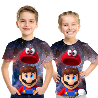 เสื้อยืด พิมพ์ลายการ์ตูนอนิเมะ Mario 3 มิติ ลําลอง แฟชั่นฤดูร้อน สําหรับเด็กผู้ชาย และเด็กผู้หญิง