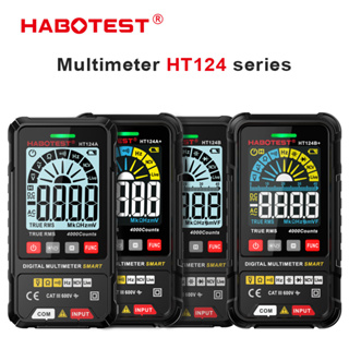 Habotest HT124 มัลติมิเตอร์ 600V AC/DC มัลติมิเตอร์ดิจิตอล True RMS เครื่องวัดแรงดันไฟฟ้าช่วงอัตโนมัติ พร้อมไฟแบ็คไลท์ หน้าจอ LCD NVC เครื่องทดสอบสายไฟสด