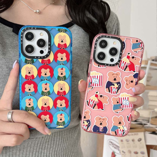 Casetify เคสโทรศัพท์มือถืออะคริลิคแข็ง กันกระแทก ลายหมีป๊อปคอร์น แต่งกลิตเตอร์ หรูหรา สําหรับ iPhone 14PROMAX 11 12PROMAX 13PROMAX