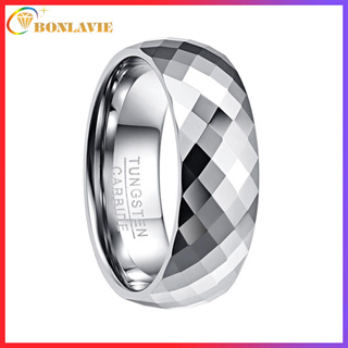 【ฟรีแกะสลัก】BONLAVIE แหวนแต่งงาน ทังสเตนคาร์ไบด์ 8 มม. หลายหน้า ขัดเงา 100% ใส่สบาย ไซซ์ 7-12 สําหรับผู้ชาย