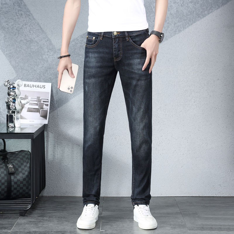 แฟชั่น-vintage-man-slim-fit-jeans-วินเทจสีเข้มยืดผ้าบาง-ๆ-แบรนด์ออกแบบกางเกงยีนส์ผู้ชาย