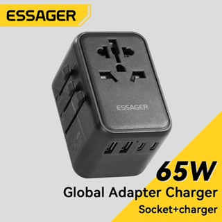 Essager อะแดปเตอร์ชาร์จ 65w ปลั๊ก US UK EU AUS 2500w Power 2USB 3Type c สําหรับเดินทาง