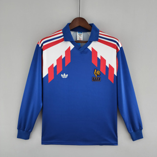 เสื้อกีฬาแขนยาว ลายทีมชาติฟุตบอล France Home 1990 ชุดเหย้า สไตล์วินเทจ