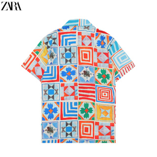 Zara เสื้อเชิ้ตแขนสั้น พิมพ์ลาย ลําลอง แฟชั่นฤดูร้อน สําหรับผู้ชาย และผู้หญิง