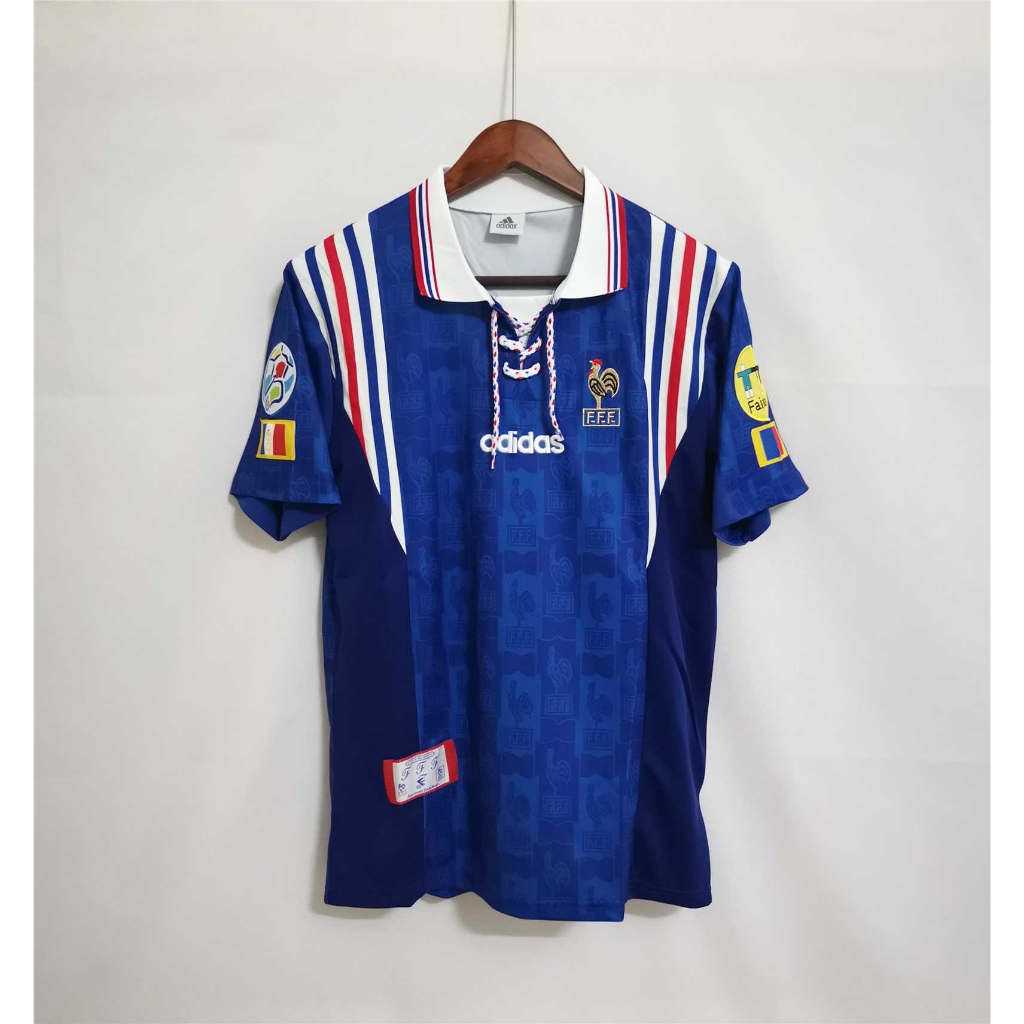 เสื้อยืด-พิมพ์ลายฟุตบอล-france-zidane-deschamps-1996-คุณภาพสูง-สไตล์เรโทร-สําหรับบ้าน