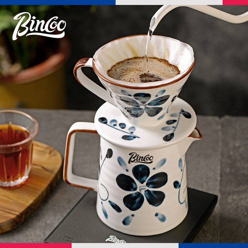 bincoo-ชุดหม้อต้มกาแฟเซรามิค-เครื่องกรองกาแฟ-แบบมือบด