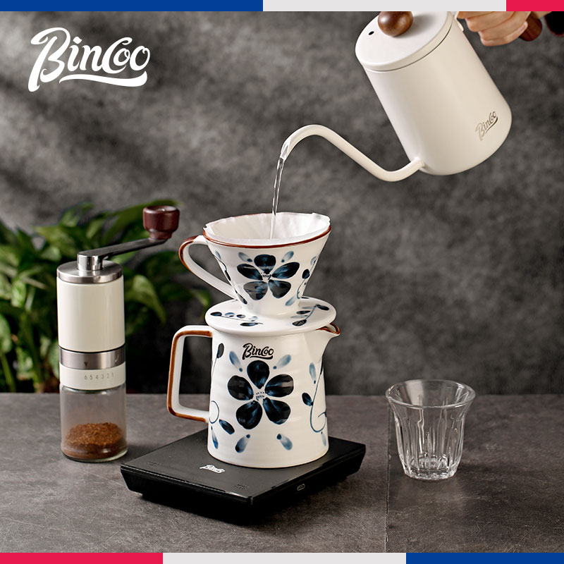 bincoo-ชุดหม้อต้มกาแฟเซรามิค-เครื่องกรองกาแฟ-แบบมือบด