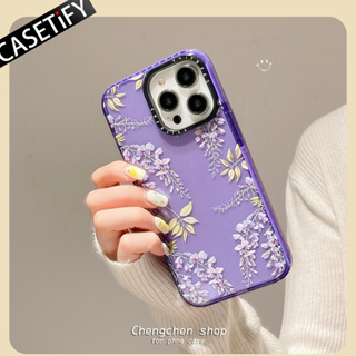 Casetify เคสโทรศัพท์มือถือ ลายดอกกล้วยไม้ ดอกเดซี่ สีม่วง กลิตเตอร์ สีเขียว สําหรับ Iphone 14ProMax 13Pro 13 11 12Promax 13Promax 11 12 13 14