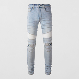 TRENDAMIRI Street Fashion Men Jeans Retro Light Blue Stretch Skinny Patched Ripped Jeans Men Zipper Spliced Designer Hip Hop  Pants